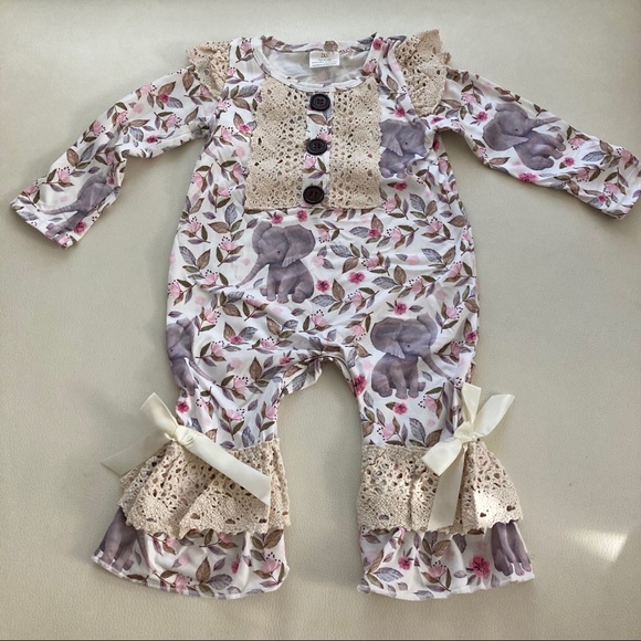 Boutique Embroidered Ruffles Elephant 🐘 Romper - Picture 4 of 6